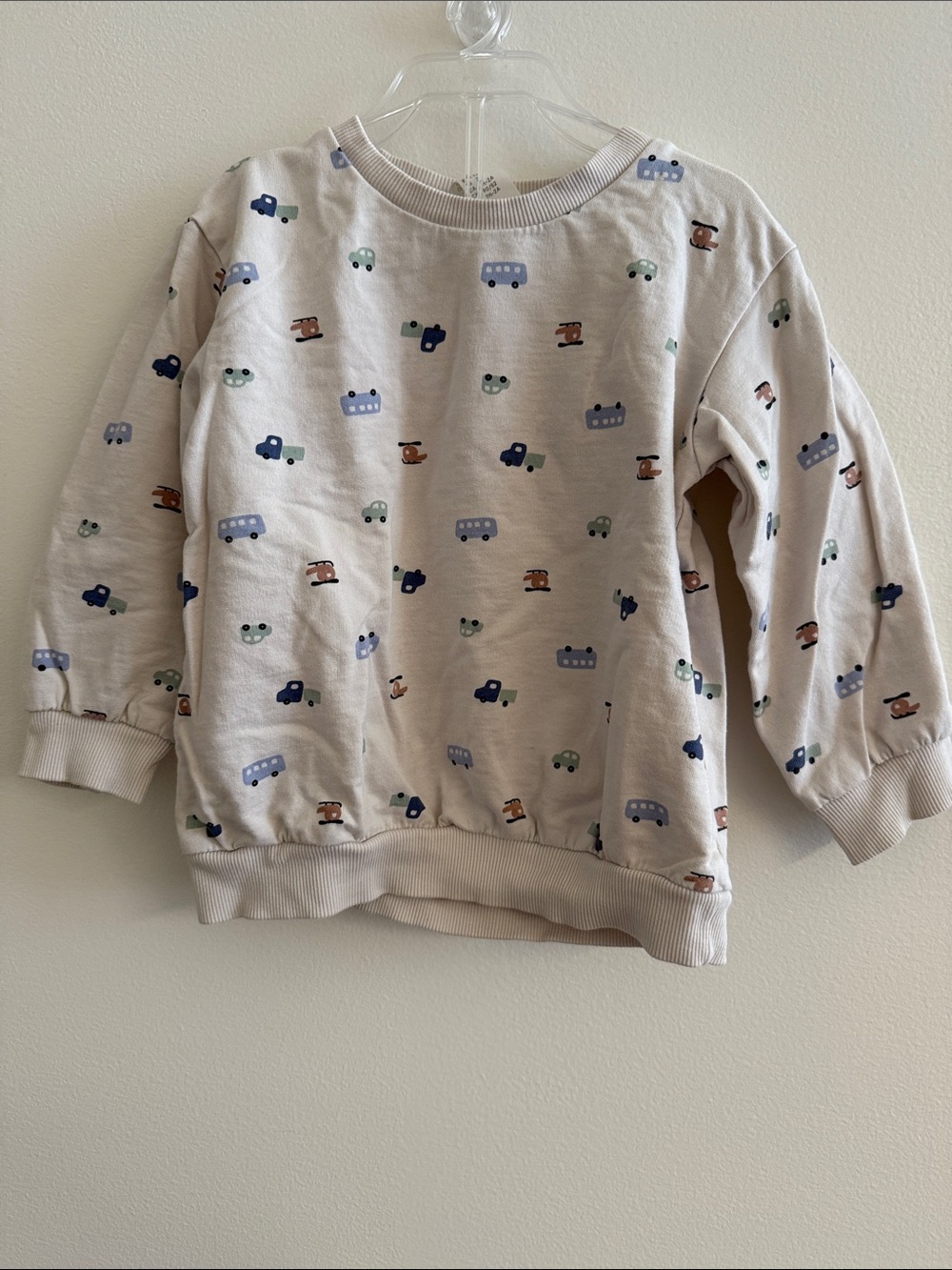 H&M Cream Sweatshirt with Tiny Vehicle Print